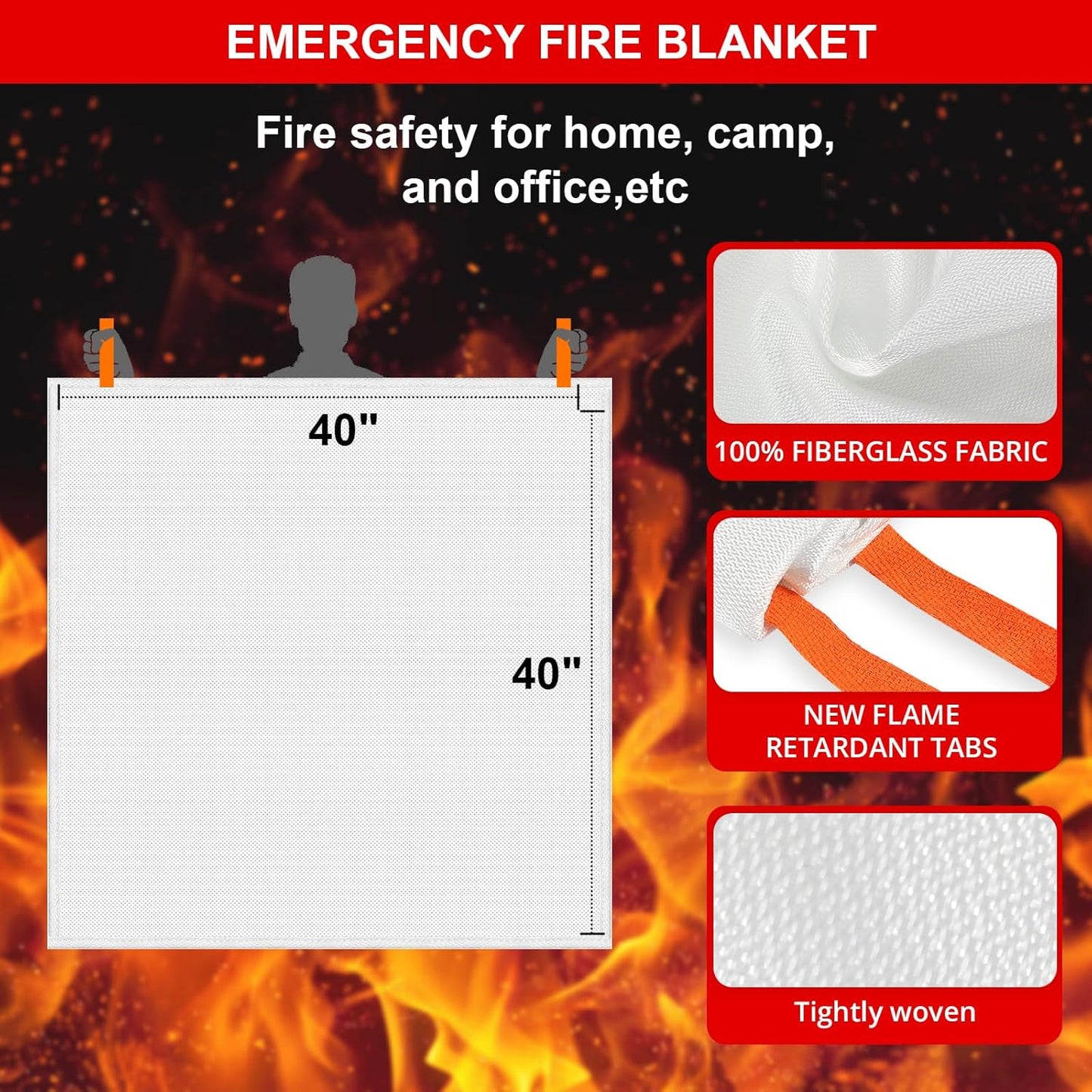 Stay Safe with Our Emergency Fire Blanket - 2 Pack of 40"x40" Flame Suppression Fiberglass Blankets for Home, Kitchen, Camping, and More!