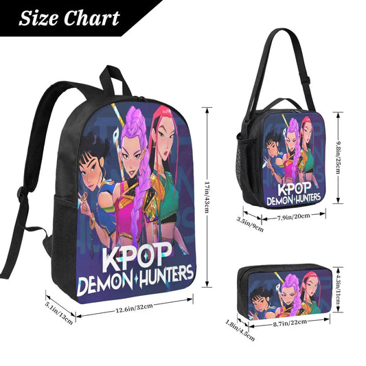 3Pcs KPop Demon Hunters Huntrix merch Backpack Set for Kids Pencil Boxes Bookbag Sets with Lunch Box For School Students Daypack