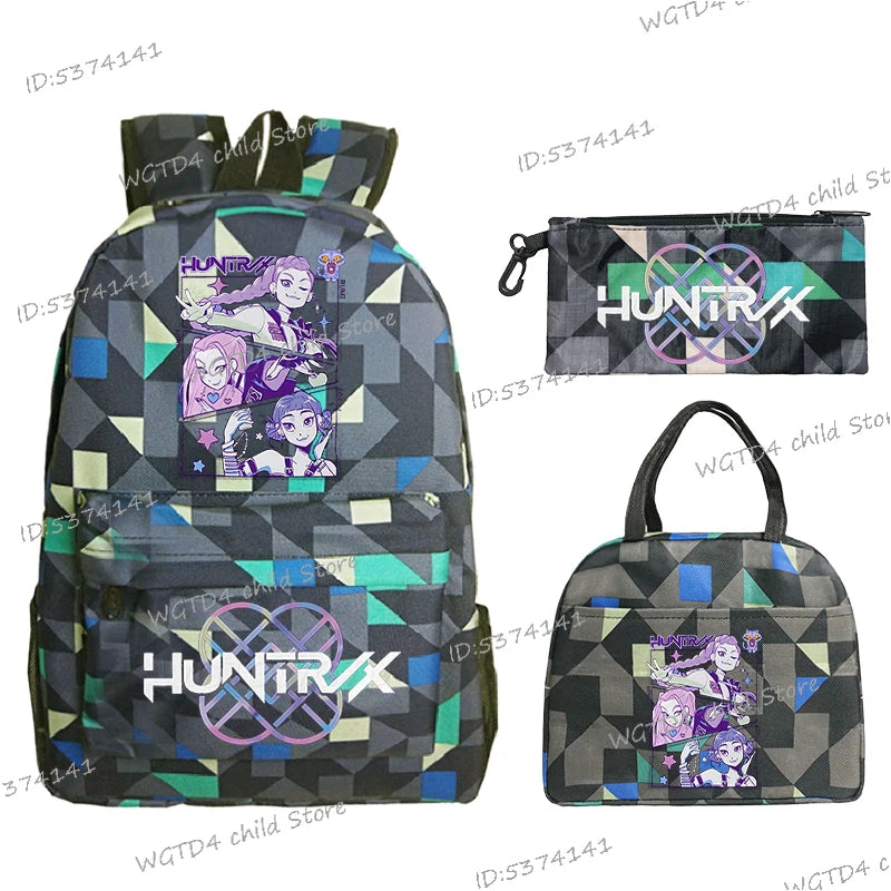 KPop Demon Hunters 3pcs Set Backpack Students Lunch Bag Outdoor Travel Knapsack K-Pop Demon Hunters Boys Girls School Backpacks