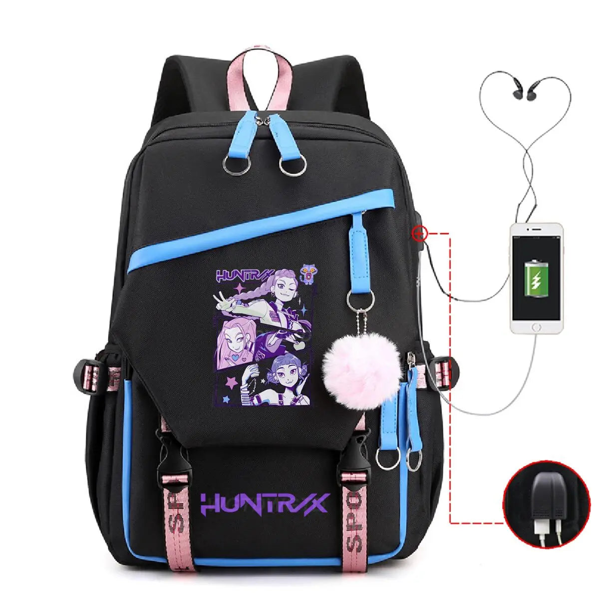 Anime Kpop Demon Hunters Backpack Cartoon Schoolbags Large Capacity USB Charging Bags Teeneger Backpack Women Travel Bags