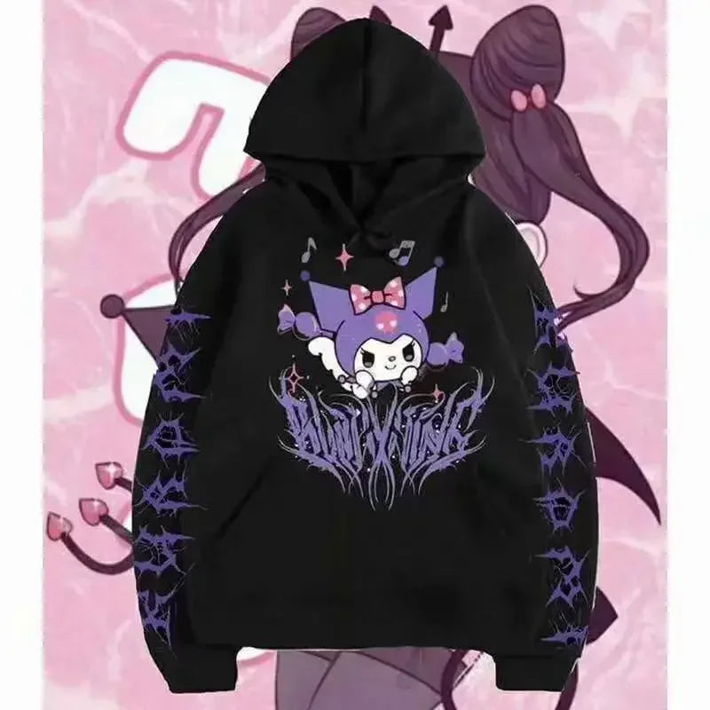 Spring Autumn Kuromi Sanrio Hoodies Girls Boys Cute Cartoon Anime 3D Pullovers Children Sweatshirts Toddler Coat Sudadera