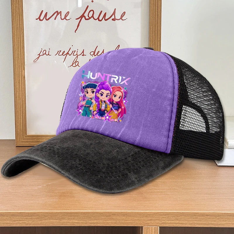 Move K-Pop Demon Hunters Mesh Color Blocked Baseball Cap Fashion Cartoon Adjustable Sun Hat Outdoor Activity Leisure Sunbonnet