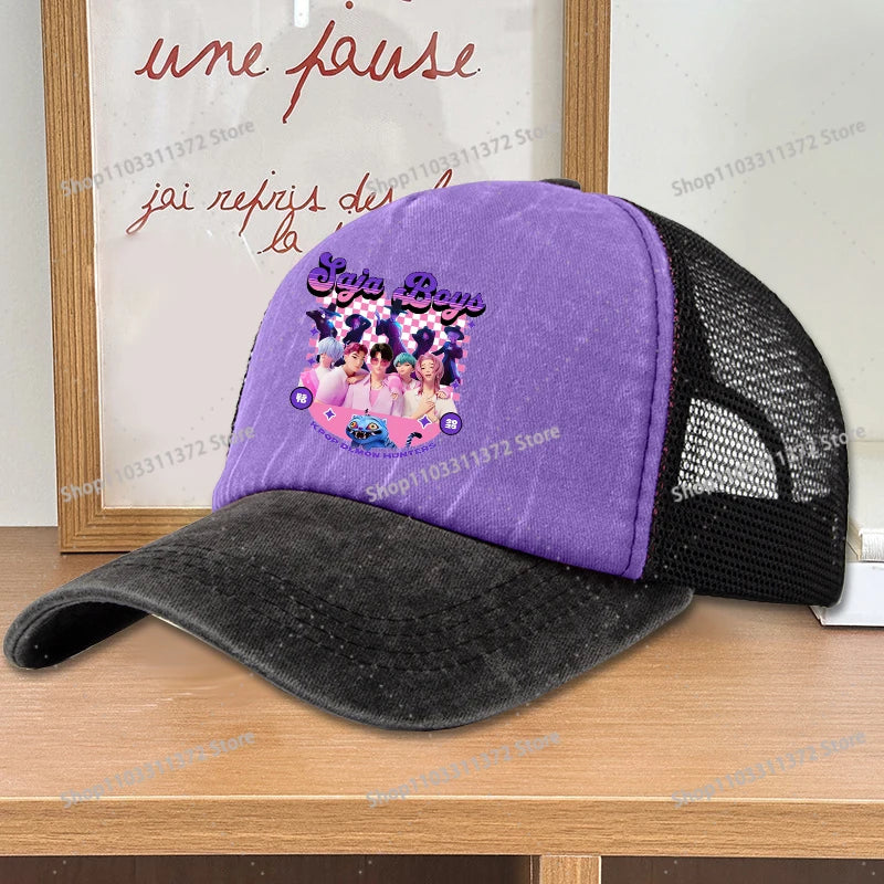 Move K-Pop Demon Hunters Mesh Color Blocked Baseball Cap Fashion Cartoon Adjustable Sun Hat Outdoor Activity Leisure Sunbonnet