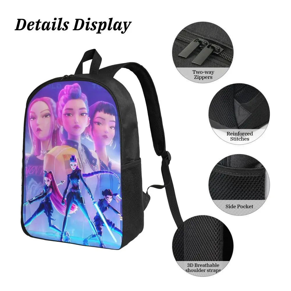 3Pcs KPop Demon Hunters Huntrix merch Backpack Set for Kids Pencil Boxes Bookbag Sets with Lunch Box For School Students Daypack