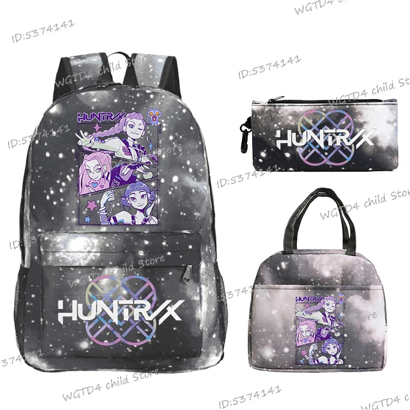 KPop Demon Hunters 3pcs Set Backpack Students Lunch Bag Outdoor Travel Knapsack K-Pop Demon Hunters Boys Girls School Backpacks