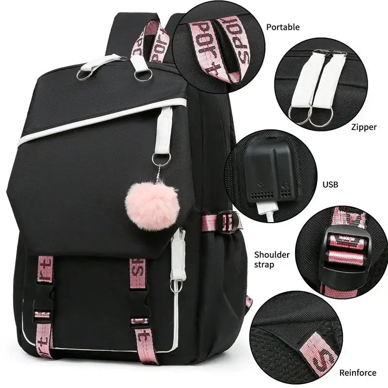 Anime Kpop Demon Hunters Backpack Cartoon Schoolbags Large Capacity USB Charging Bags Teeneger Backpack Women Travel Bags