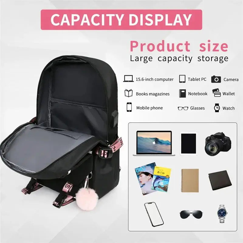 Anime Kpop Demon Hunters Backpack Cartoon Schoolbags Large Capacity USB Charging Bags Teeneger Backpack Women Travel Bags