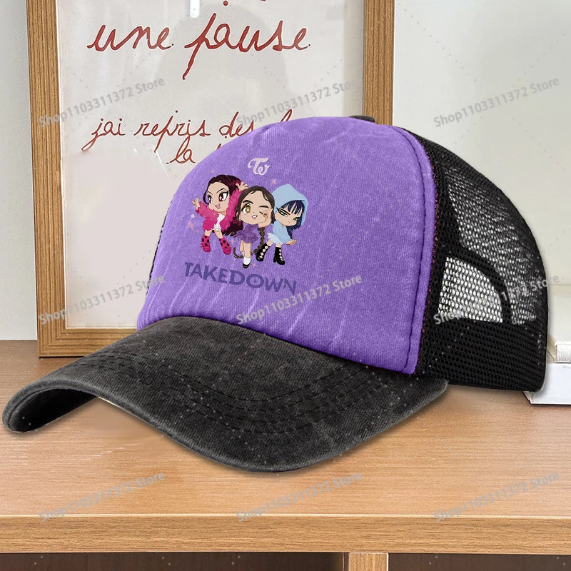Move K-Pop Demon Hunters Mesh Color Blocked Baseball Cap Fashion Cartoon Adjustable Sun Hat Outdoor Activity Leisure Sunbonnet