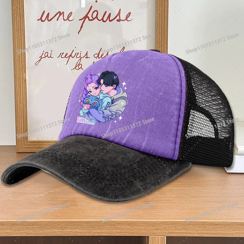 Move K-Pop Demon Hunters Mesh Color Blocked Baseball Cap Fashion Cartoon Adjustable Sun Hat Outdoor Activity Leisure Sunbonnet