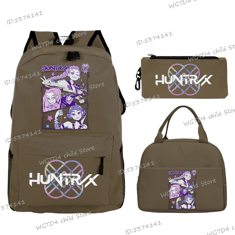KPop Demon Hunters 3pcs Set Backpack Students Lunch Bag Outdoor Travel Knapsack K-Pop Demon Hunters Boys Girls School Backpacks