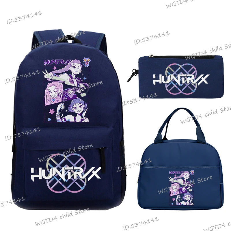 KPop Demon Hunters 3pcs Set Backpack Students Lunch Bag Outdoor Travel Knapsack K-Pop Demon Hunters Boys Girls School Backpacks
