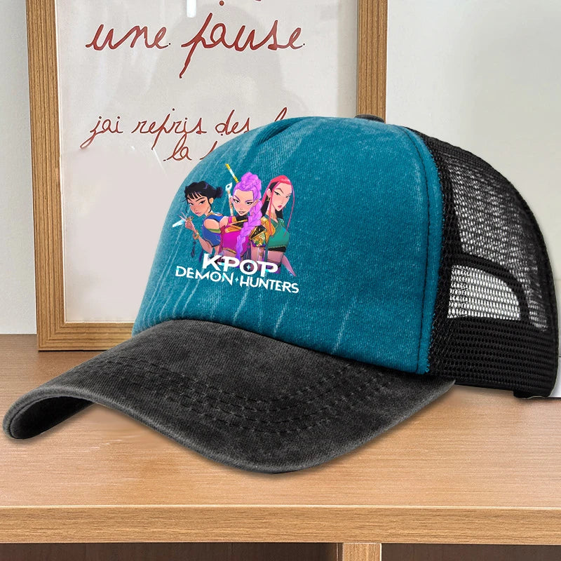 Move K-Pop Demon Hunters Mesh Color Blocked Baseball Cap Fashion Cartoon Adjustable Sun Hat Outdoor Activity Leisure Sunbonnet