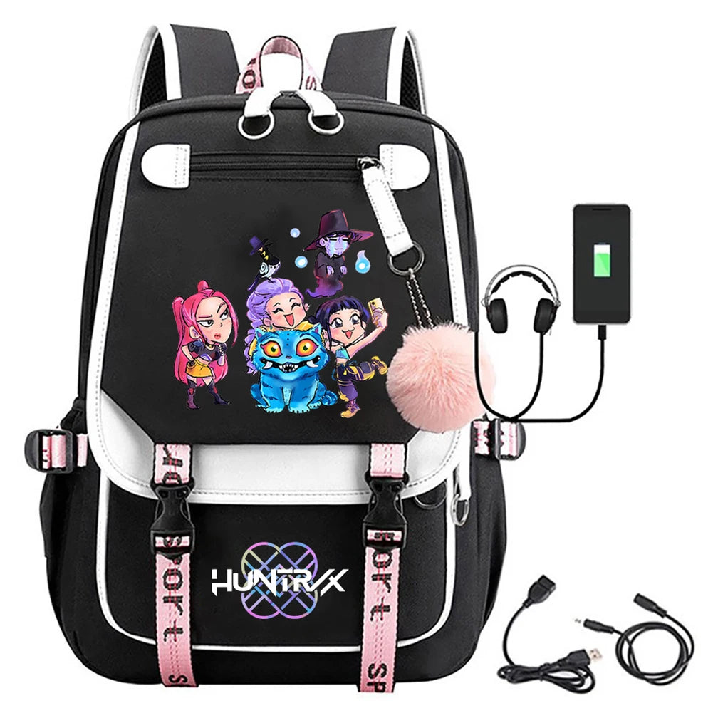 K-pop Demon Huntes Fashion Backpack for Girls Boys Anime Cartoon Large Capacity Schoolbag Children Multi-function Shoulder Bag