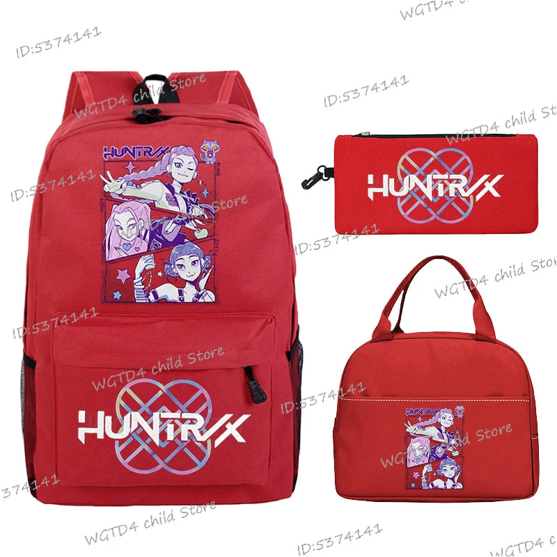 KPop Demon Hunters 3pcs Set Backpack Students Lunch Bag Outdoor Travel Knapsack K-Pop Demon Hunters Boys Girls School Backpacks