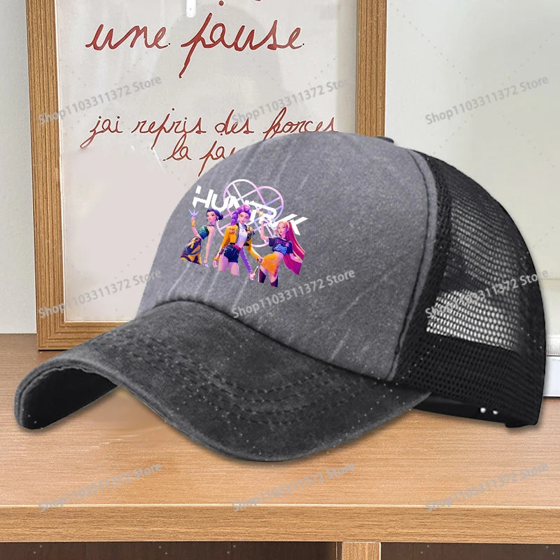 Move K-Pop Demon Hunters Mesh Color Blocked Baseball Cap Fashion Cartoon Adjustable Sun Hat Outdoor Activity Leisure Sunbonnet
