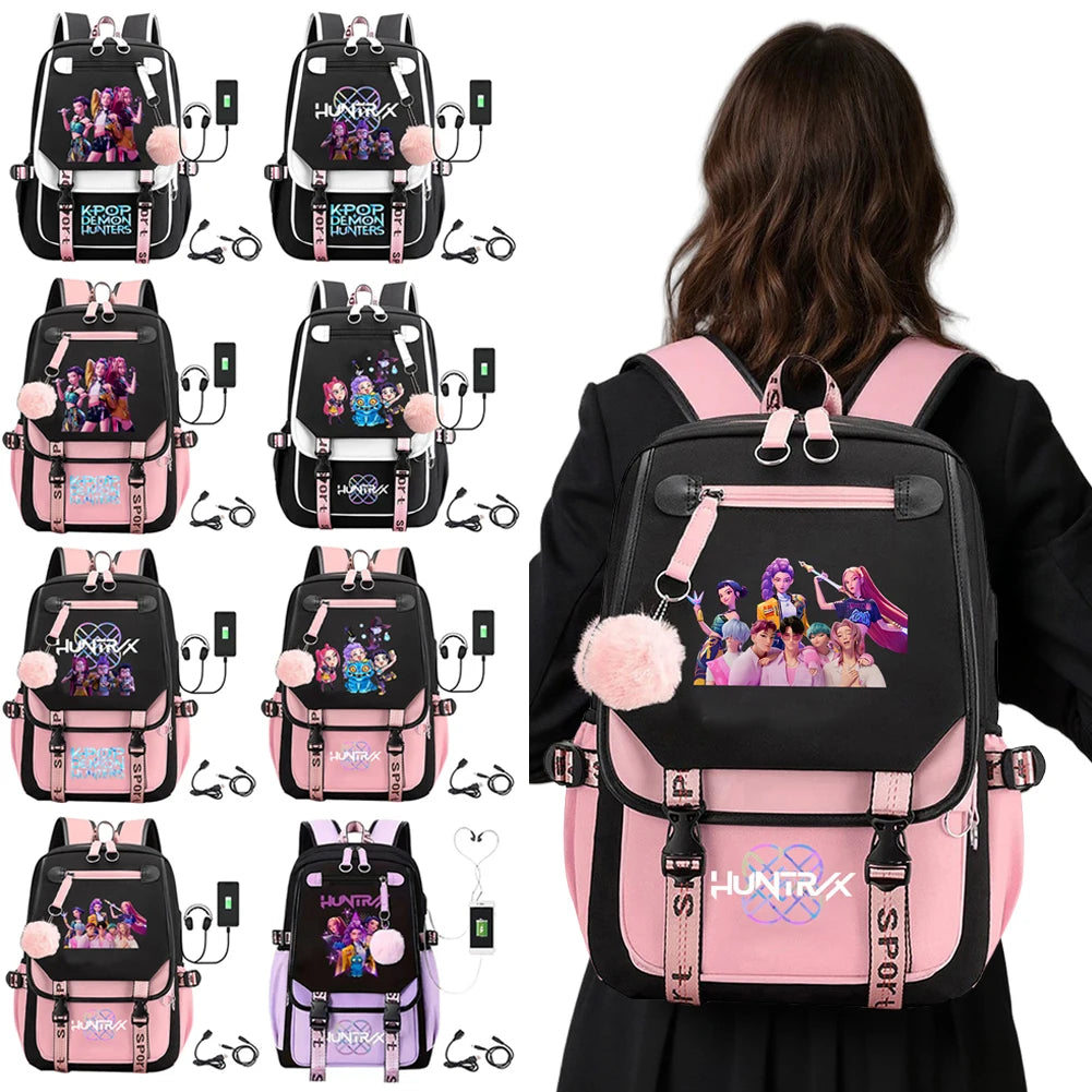 K-pop Demon Huntes Fashion Backpack for Girls Boys Anime Cartoon Large Capacity Schoolbag Children Multi-function Shoulder Bag