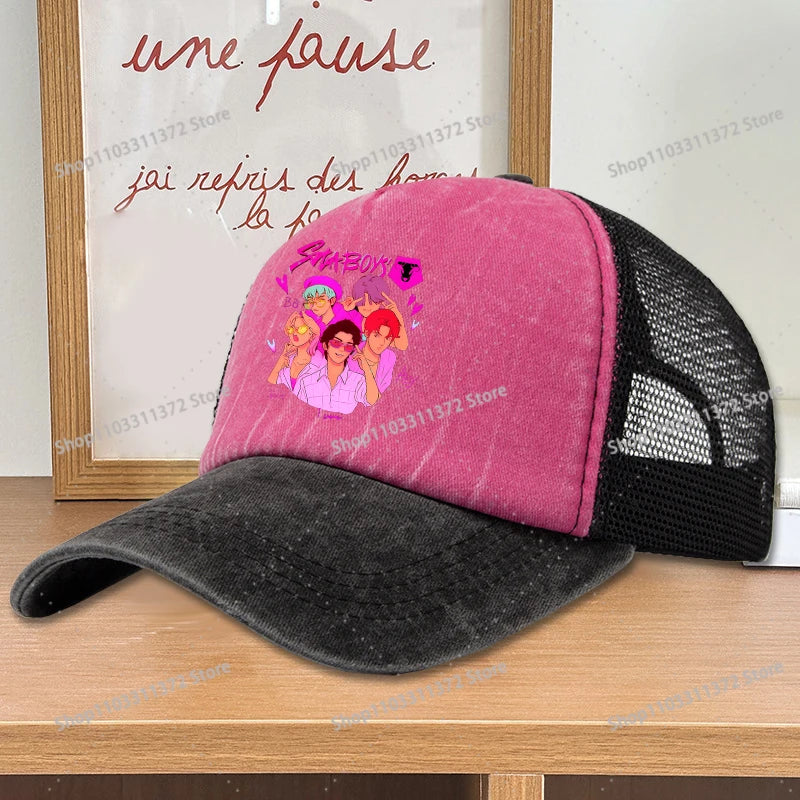 Move K-Pop Demon Hunters Mesh Color Blocked Baseball Cap Fashion Cartoon Adjustable Sun Hat Outdoor Activity Leisure Sunbonnet