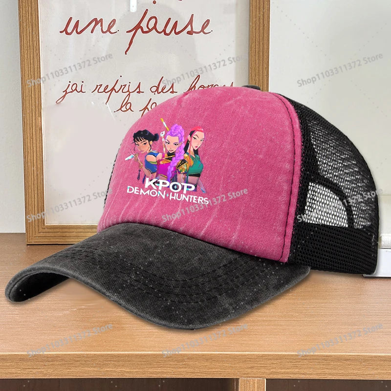 Move K-Pop Demon Hunters Mesh Color Blocked Baseball Cap Fashion Cartoon Adjustable Sun Hat Outdoor Activity Leisure Sunbonnet