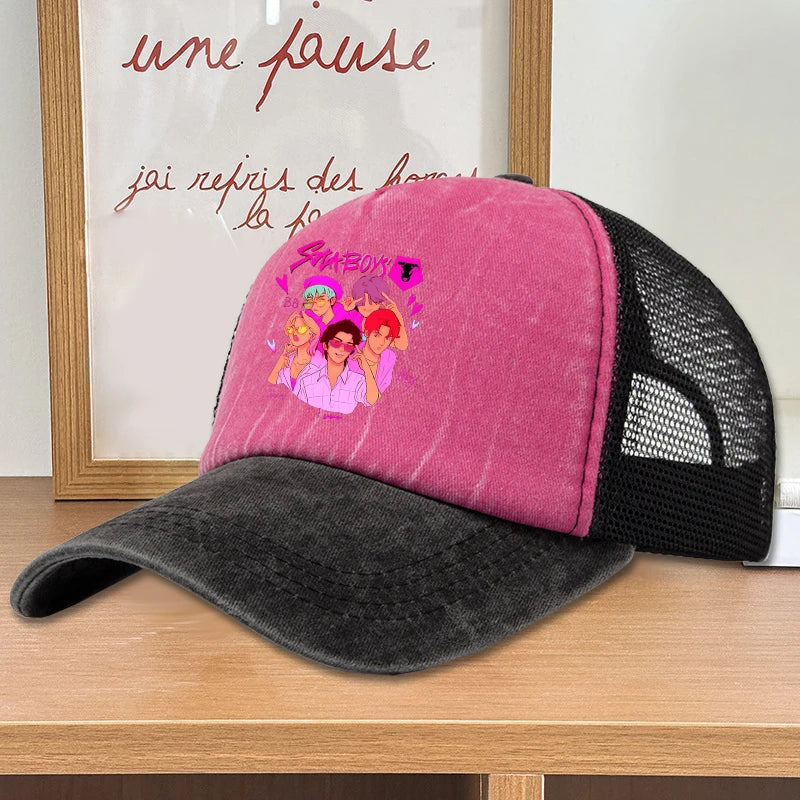 Move K-Pop Demon Hunters Mesh Color Blocked Baseball Cap Fashion Cartoon Adjustable Sun Hat Outdoor Activity Leisure Sunbonnet