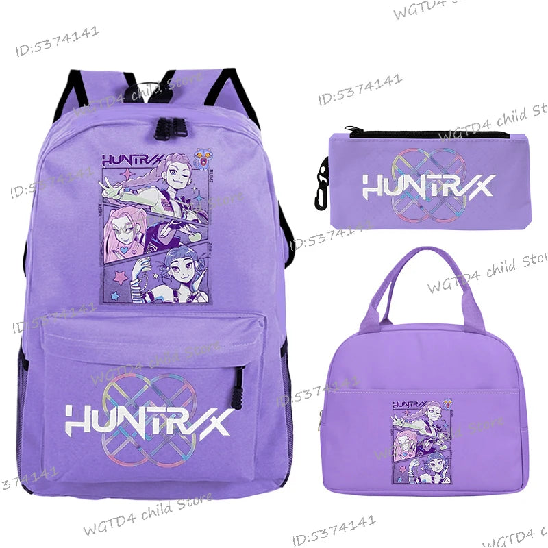 KPop Demon Hunters 3pcs Set Backpack Students Lunch Bag Outdoor Travel Knapsack K-Pop Demon Hunters Boys Girls School Backpacks