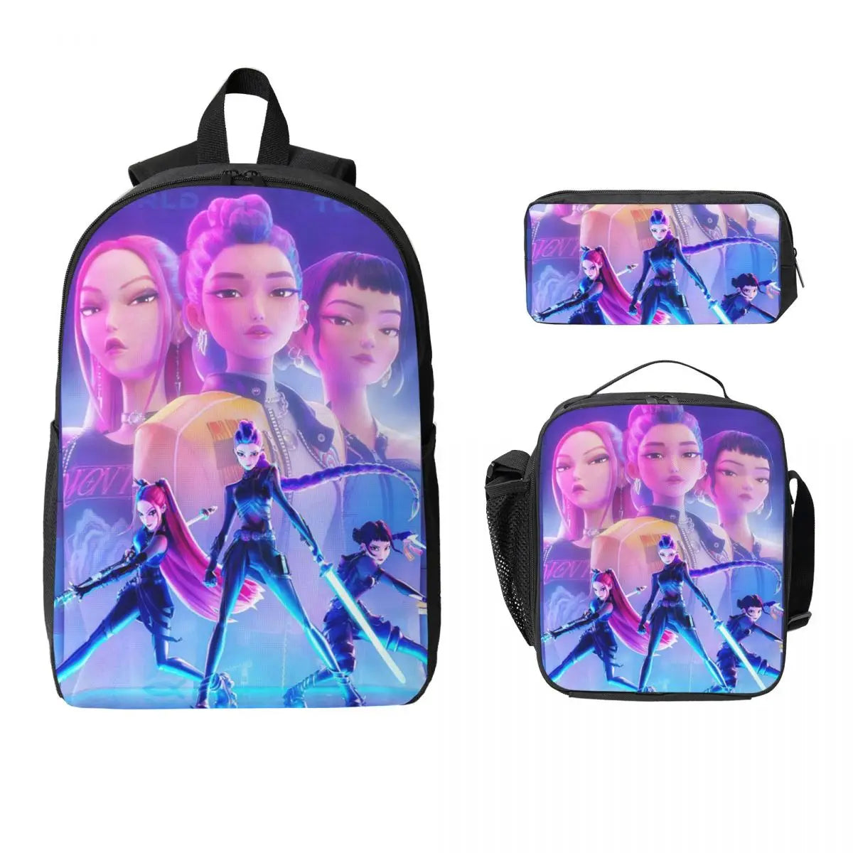 3Pcs KPop Demon Hunters Huntrix merch Backpack Set for Kids Pencil Boxes Bookbag Sets with Lunch Box For School Students Daypack