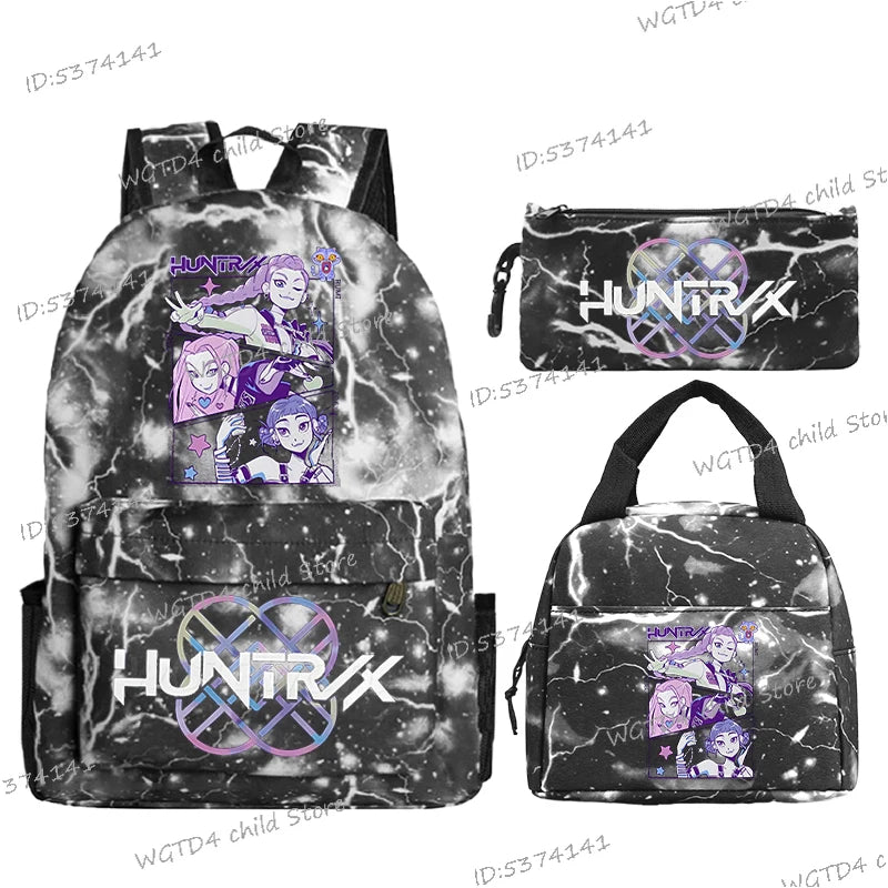 KPop Demon Hunters 3pcs Set Backpack Students Lunch Bag Outdoor Travel Knapsack K-Pop Demon Hunters Boys Girls School Backpacks