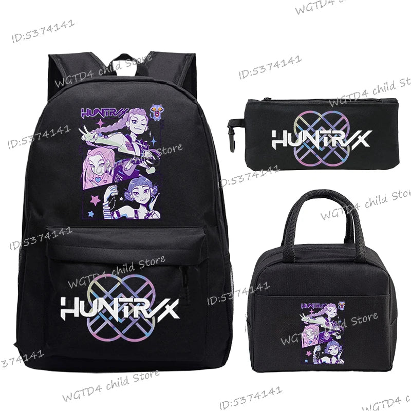 KPop Demon Hunters 3pcs Set Backpack Students Lunch Bag Outdoor Travel Knapsack K-Pop Demon Hunters Boys Girls School Backpacks