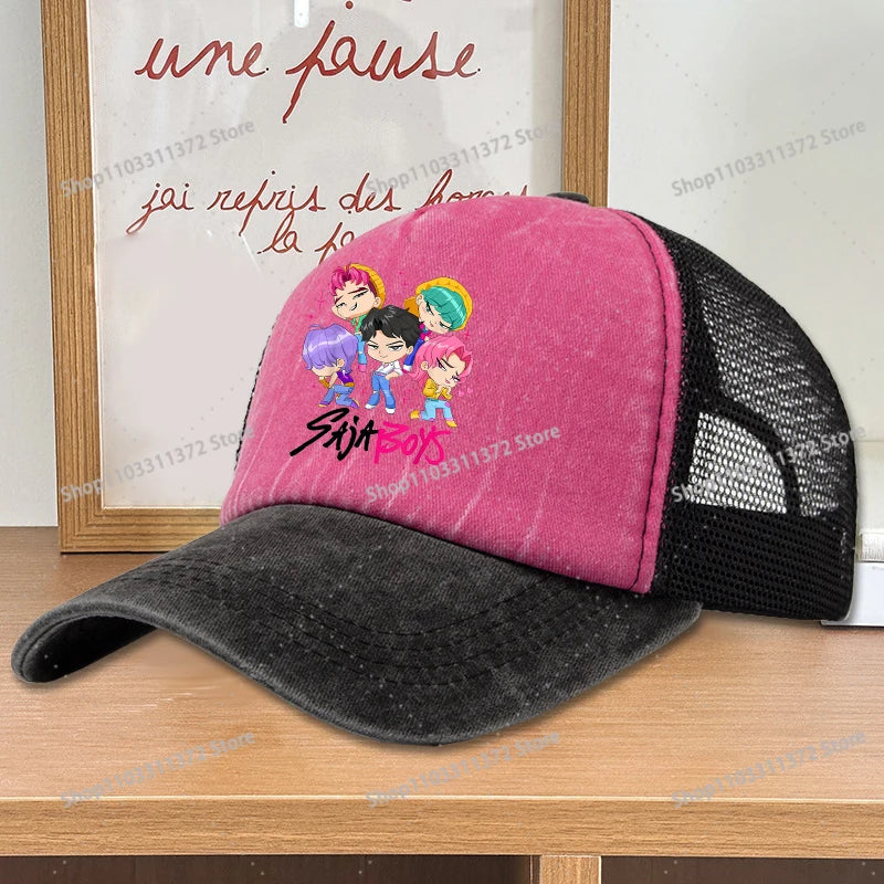 Move K-Pop Demon Hunters Mesh Color Blocked Baseball Cap Fashion Cartoon Adjustable Sun Hat Outdoor Activity Leisure Sunbonnet