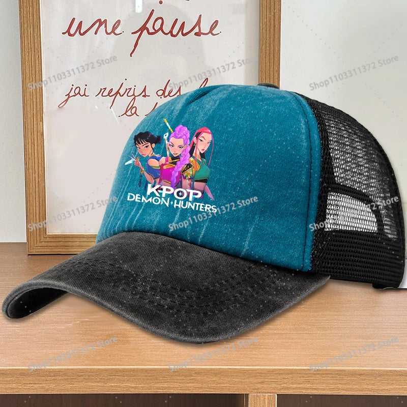 Move K-Pop Demon Hunters Mesh Color Blocked Baseball Cap Fashion Cartoon Adjustable Sun Hat Outdoor Activity Leisure Sunbonnet