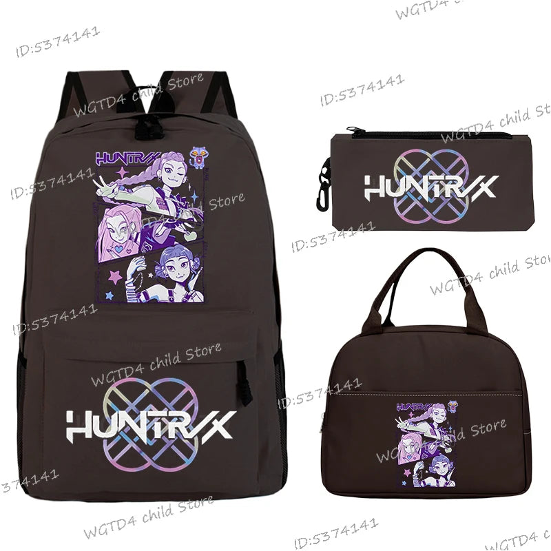 KPop Demon Hunters 3pcs Set Backpack Students Lunch Bag Outdoor Travel Knapsack K-Pop Demon Hunters Boys Girls School Backpacks