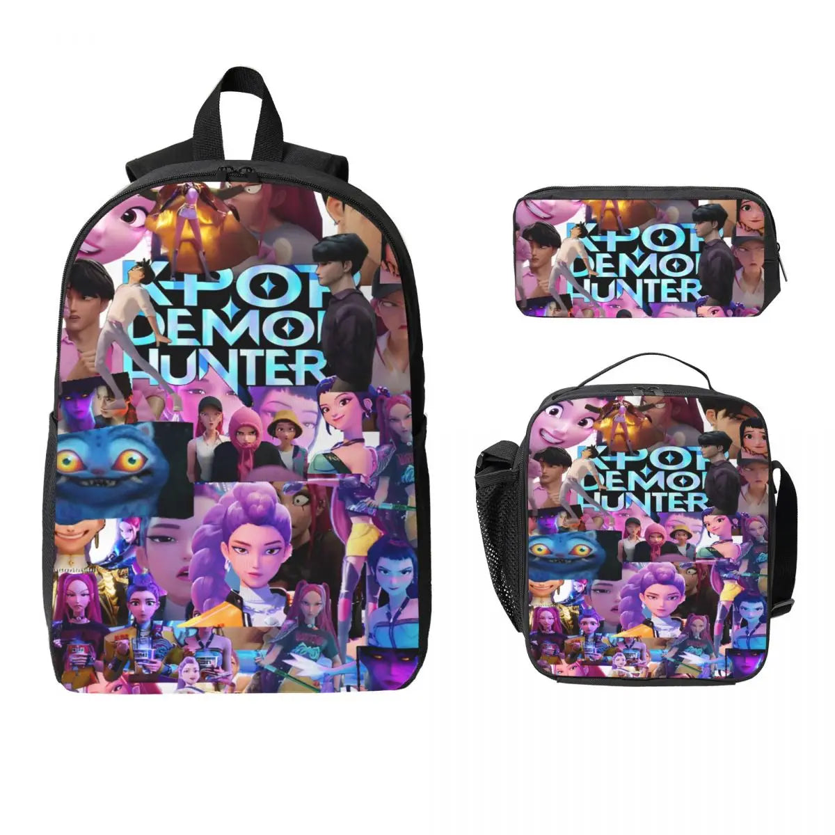 3Pcs KPop Demon Hunters Huntrix merch Backpack Set for Kids Pencil Boxes Bookbag Sets with Lunch Box For School Students Daypack