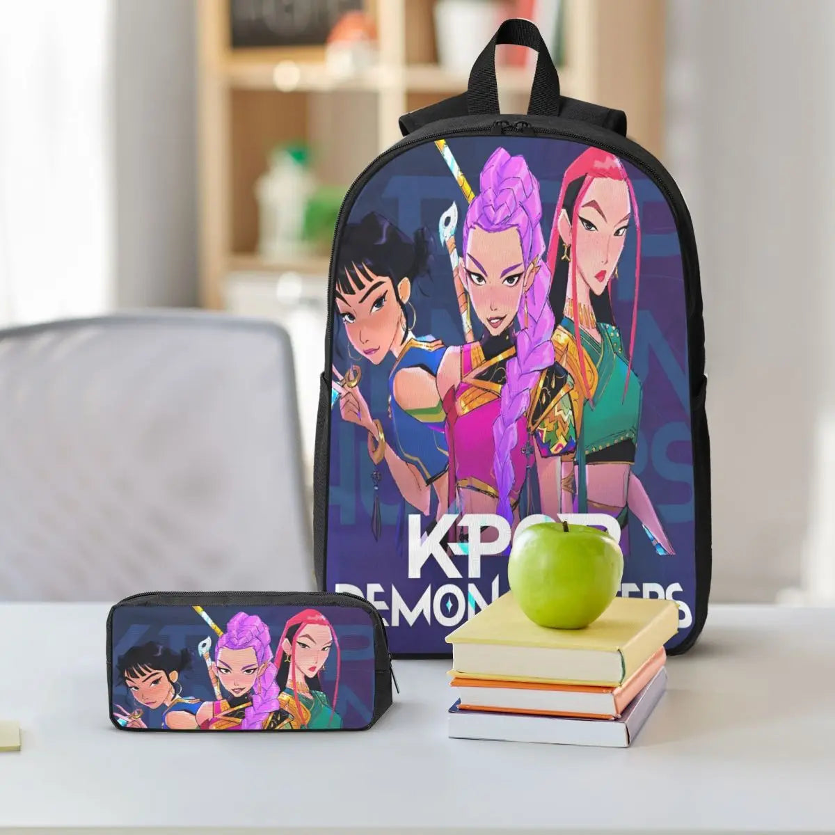 3Pcs KPop Demon Hunters Huntrix merch Backpack Set for Kids Pencil Boxes Bookbag Sets with Lunch Box For School Students Daypack
