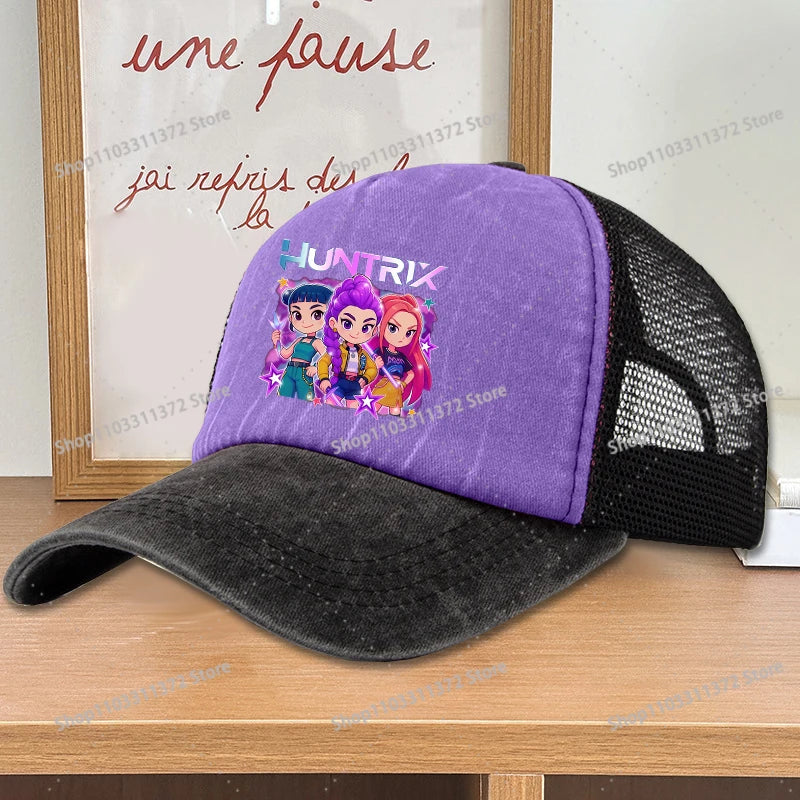 Move K-Pop Demon Hunters Mesh Color Blocked Baseball Cap Fashion Cartoon Adjustable Sun Hat Outdoor Activity Leisure Sunbonnet
