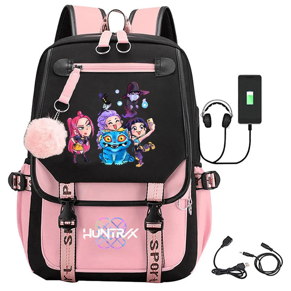 K-pop Demon Huntes Fashion Backpack for Girls Boys Anime Cartoon Large Capacity Schoolbag Children Multi-function Shoulder Bag