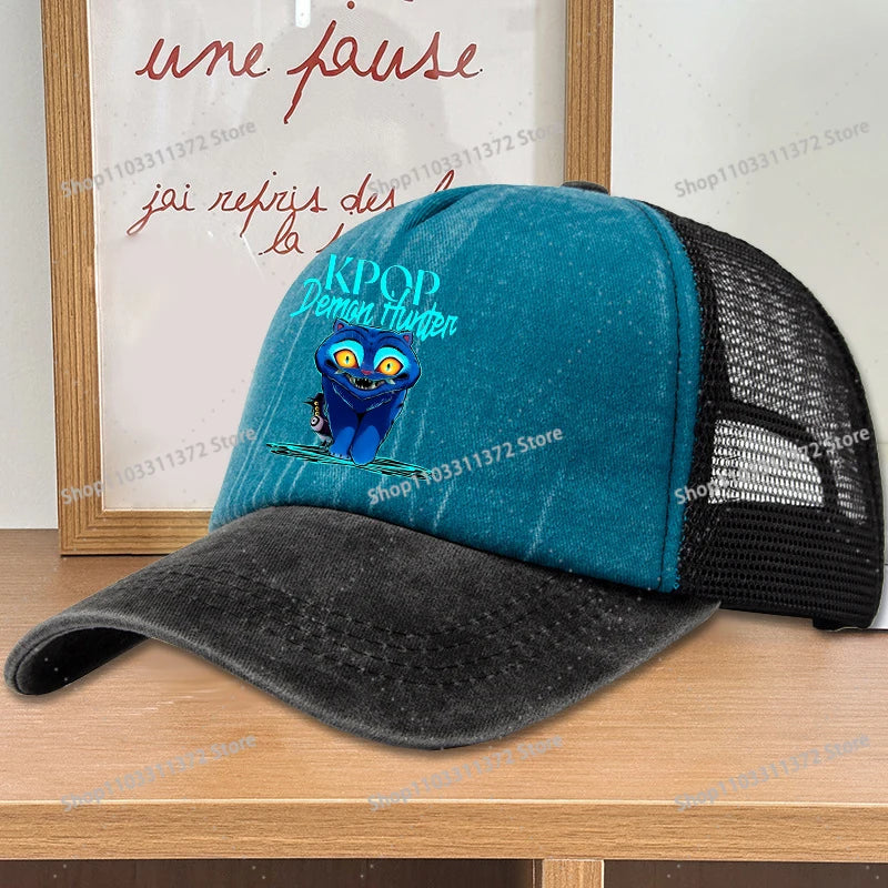 Move K-Pop Demon Hunters Mesh Color Blocked Baseball Cap Fashion Cartoon Adjustable Sun Hat Outdoor Activity Leisure Sunbonnet