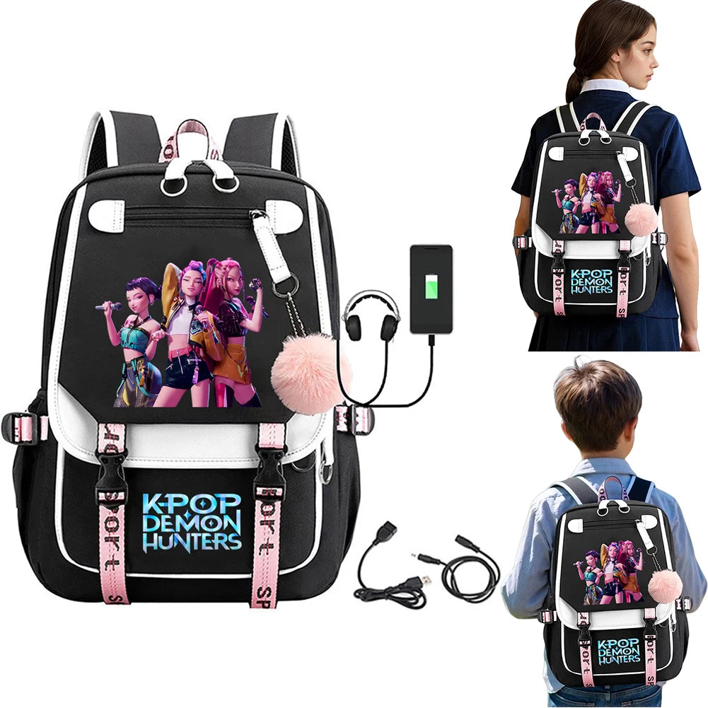 K-pop Demon Huntes Fashion Backpack for Girls Boys Anime Cartoon Large Capacity Schoolbag Children Multi-function Shoulder Bag
