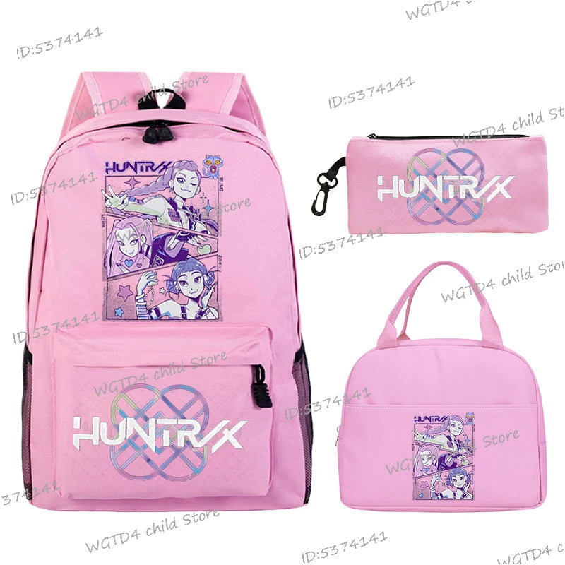 KPop Demon Hunters 3pcs Set Backpack Students Lunch Bag Outdoor Travel Knapsack K-Pop Demon Hunters Boys Girls School Backpacks