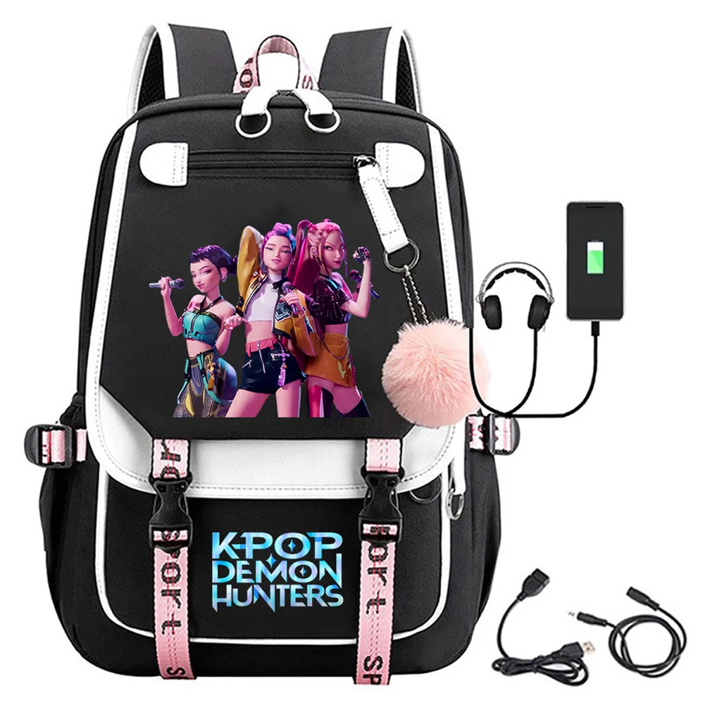 K-pop Demon Huntes Fashion Backpack for Girls Boys Anime Cartoon Large Capacity Schoolbag Children Multi-function Shoulder Bag
