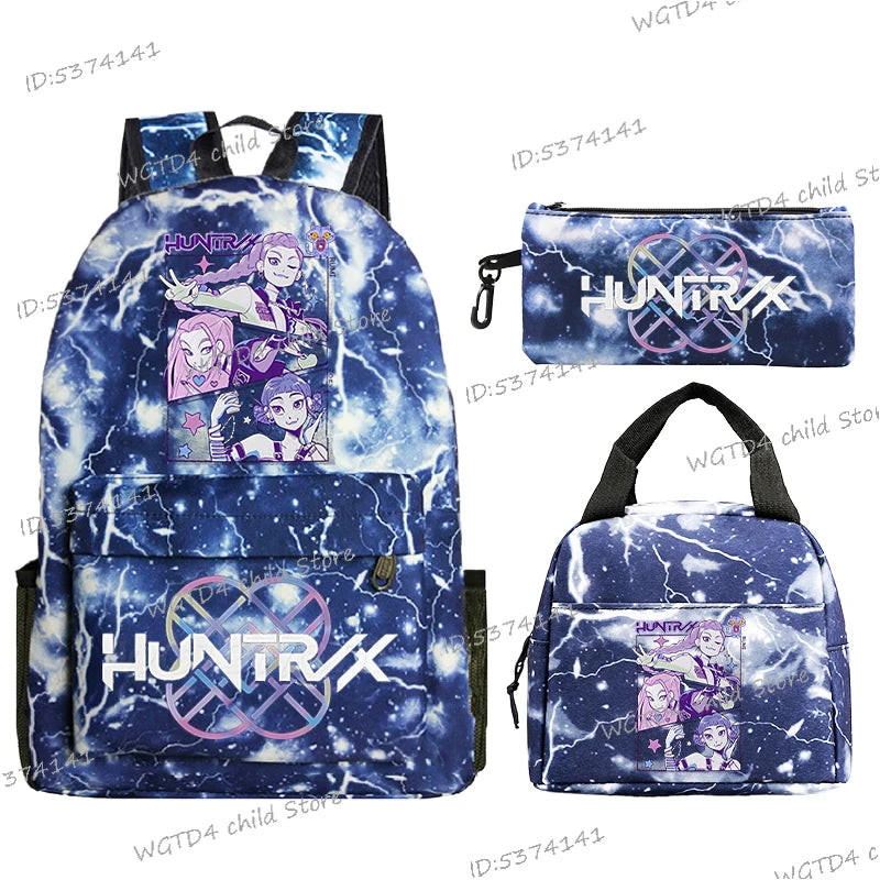KPop Demon Hunters 3pcs Set Backpack Students Lunch Bag Outdoor Travel Knapsack K-Pop Demon Hunters Boys Girls School Backpacks