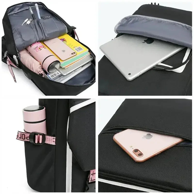 Anime Kpop Demon Hunters Backpack Cartoon Schoolbags Large Capacity USB Charging Bags Teeneger Backpack Women Travel Bags