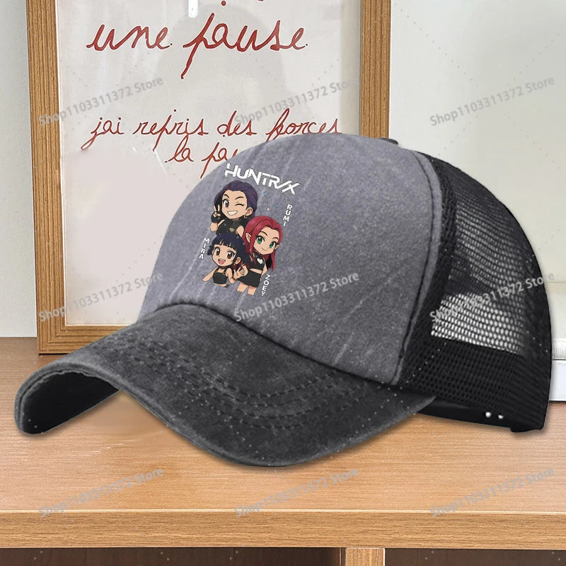 Move K-Pop Demon Hunters Mesh Color Blocked Baseball Cap Fashion Cartoon Adjustable Sun Hat Outdoor Activity Leisure Sunbonnet