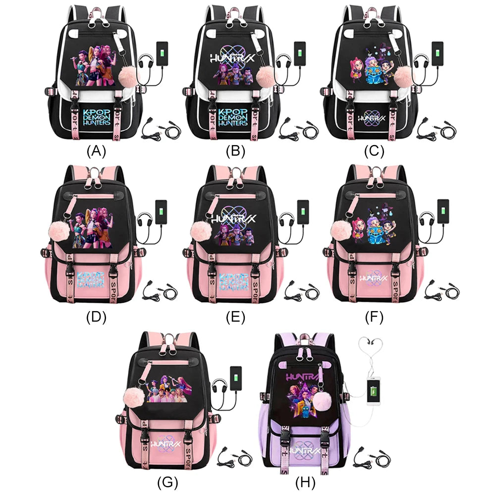 K-pop Demon Huntes Fashion Backpack for Girls Boys Anime Cartoon Large Capacity Schoolbag Children Multi-function Shoulder Bag