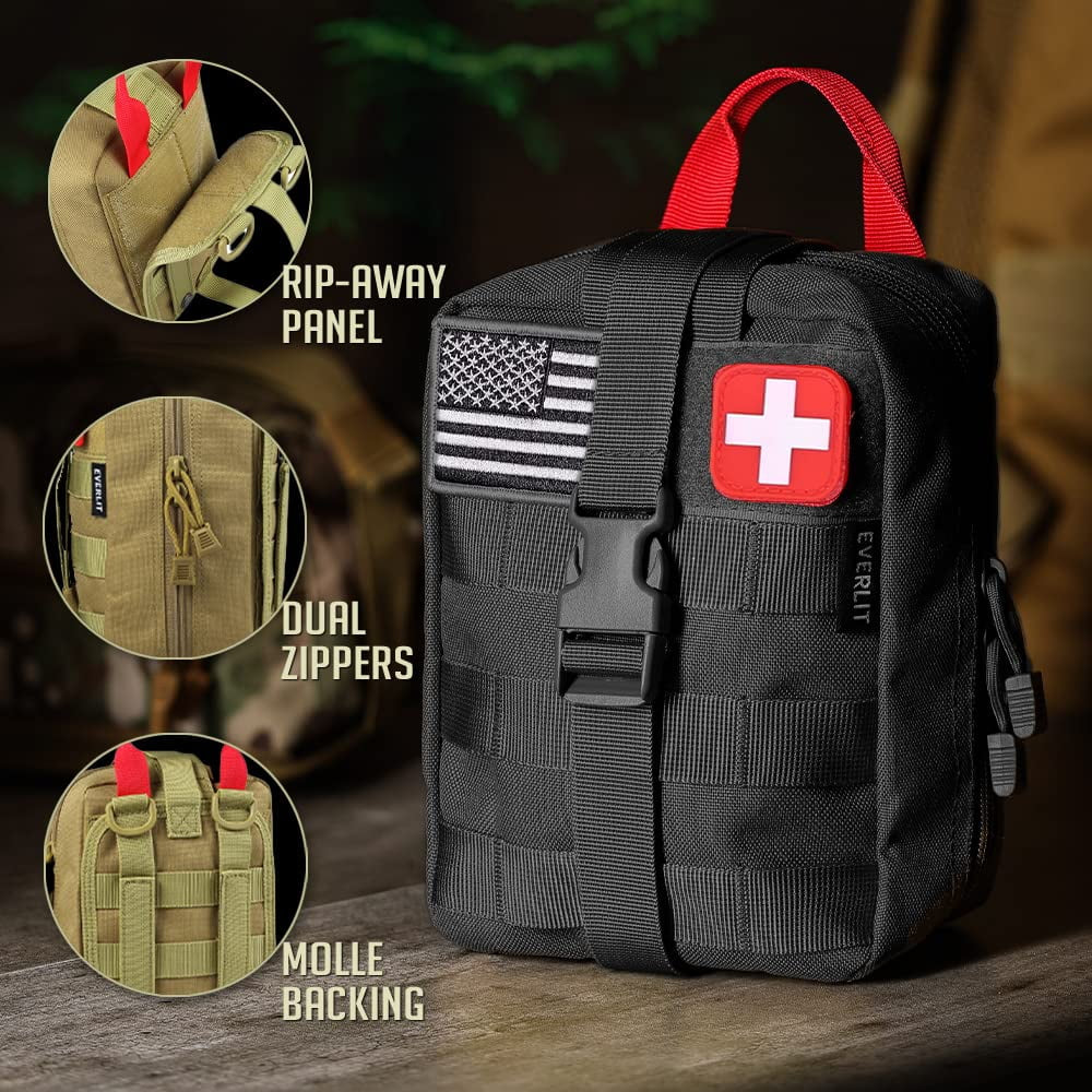Ultimate 250-Piece Survival First Aid Kit with Molle Pouch - Your Essential Outdoor Emergency Gear (BLACK)