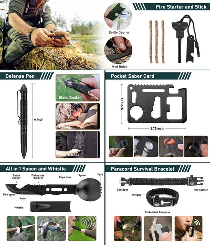 Survival Kit, 262Pcs Survival Gear and Supplies with First Aid Kit Pouch and Crossbody Bag, Emergency Kit with Tent, Camping Axe Hammer, Survival Shovel W/Pick, Bug Out Bag Gifts for Men Women