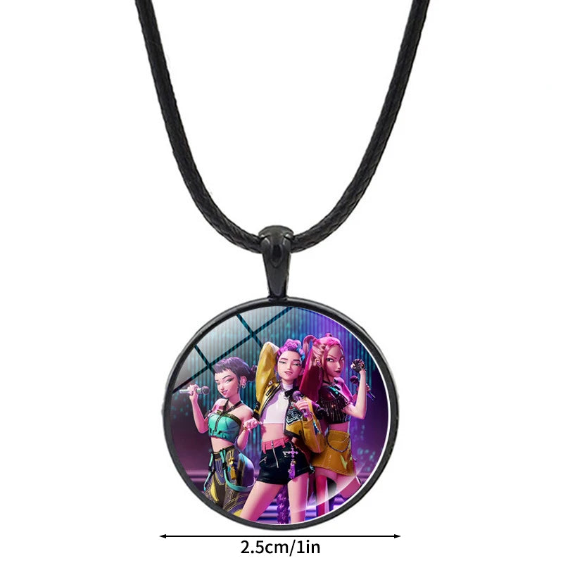 Kpop Demon Hunter Heart Shape Necklaces Idol Anime Pendant with Cartoon Character Pattern Fashion Idol Necklace Jewelry Gifts