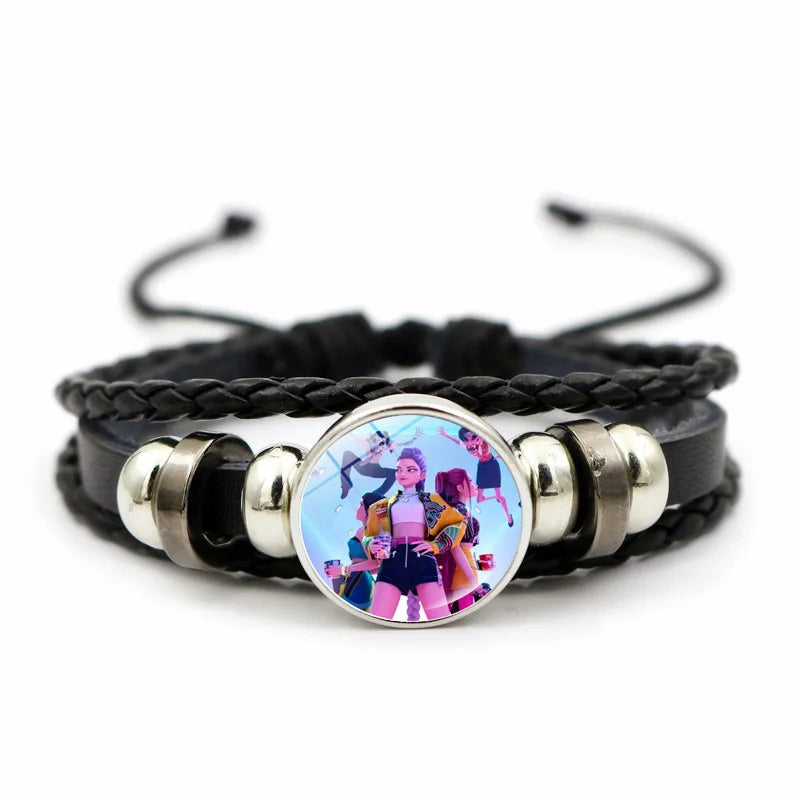 Kpop Demon Hunter Heart Shape Necklaces Idol Anime Pendant with Cartoon Character Pattern Fashion Idol Necklace Jewelry Gifts
