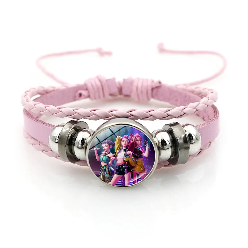 Kpop Demon Hunter Heart Shape Necklaces Idol Anime Pendant with Cartoon Character Pattern Fashion Idol Necklace Jewelry Gifts