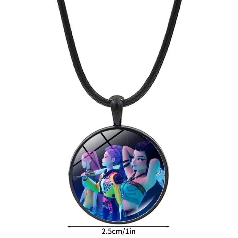 Kpop Demon Hunter Heart Shape Necklaces Idol Anime Pendant with Cartoon Character Pattern Fashion Idol Necklace Jewelry Gifts