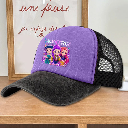 Move K-Pop Demon Hunters Mesh Color Blocked Baseball Cap Fashion Cartoon Adjustable Sun Hat Outdoor Activity Leisure Sunbonnet