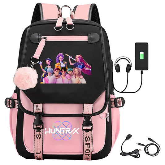 K-pop Demon Huntes Fashion Backpack for Girls Boys Anime Cartoon Large Capacity Schoolbag Children Multi-function Shoulder Bag